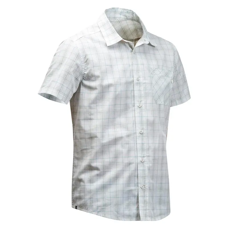 Forclaz Camisa Trekking Viaje TRAVEL 100 Cuadros Manga Corta Negro Hombre - Imagen 6