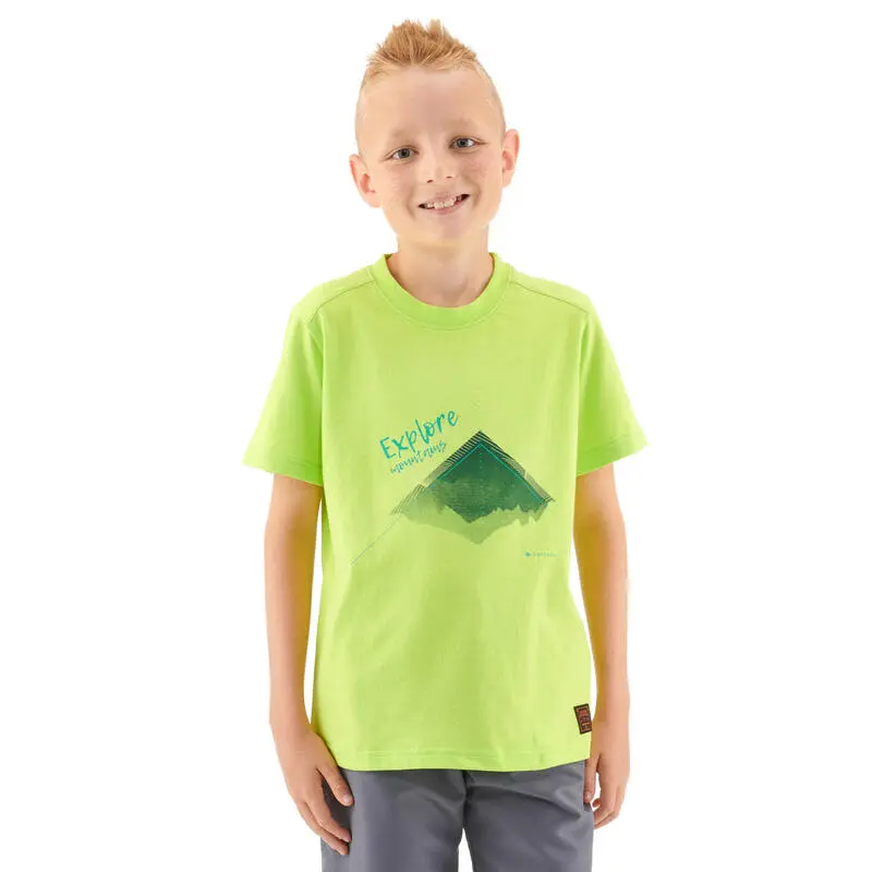 Camiseta De Montaña Y Trekking Manga Corta Niños 7-15 Años Quechua MH100 Verde