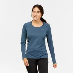 Quechua Camiseta De Montaña Y Trekking Manga Larga Mujer MH550 Gris