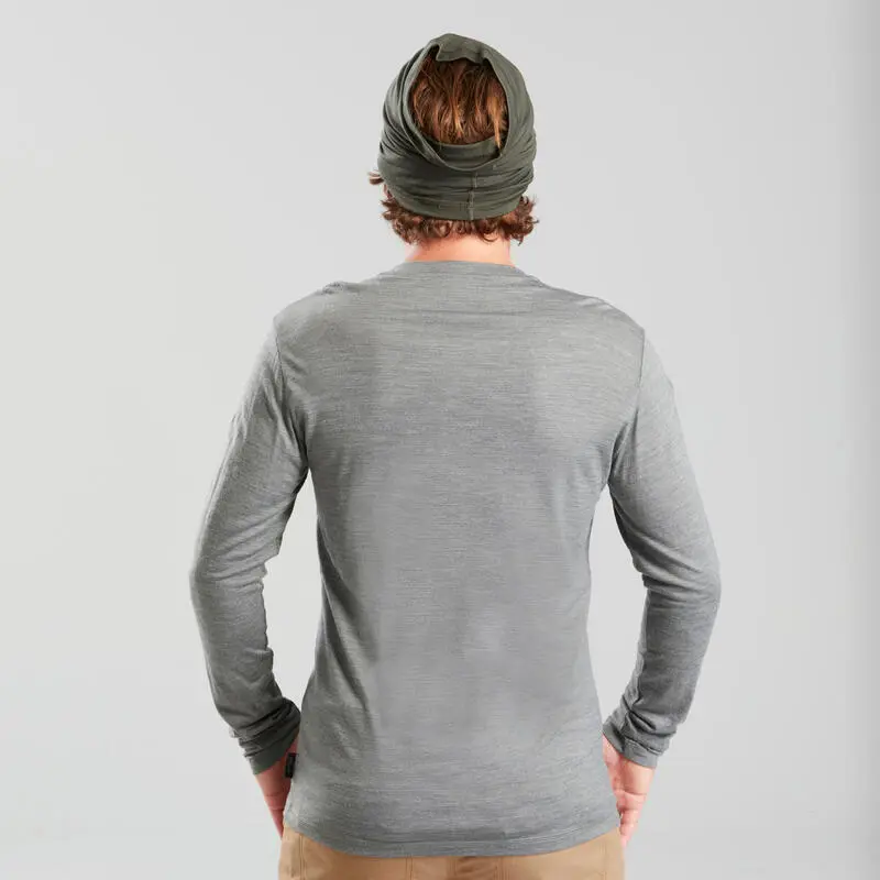 Camiseta Montaña Y Trekking Lana Merina Hombre Forclaz Travel 500 Gris - Imagen 2