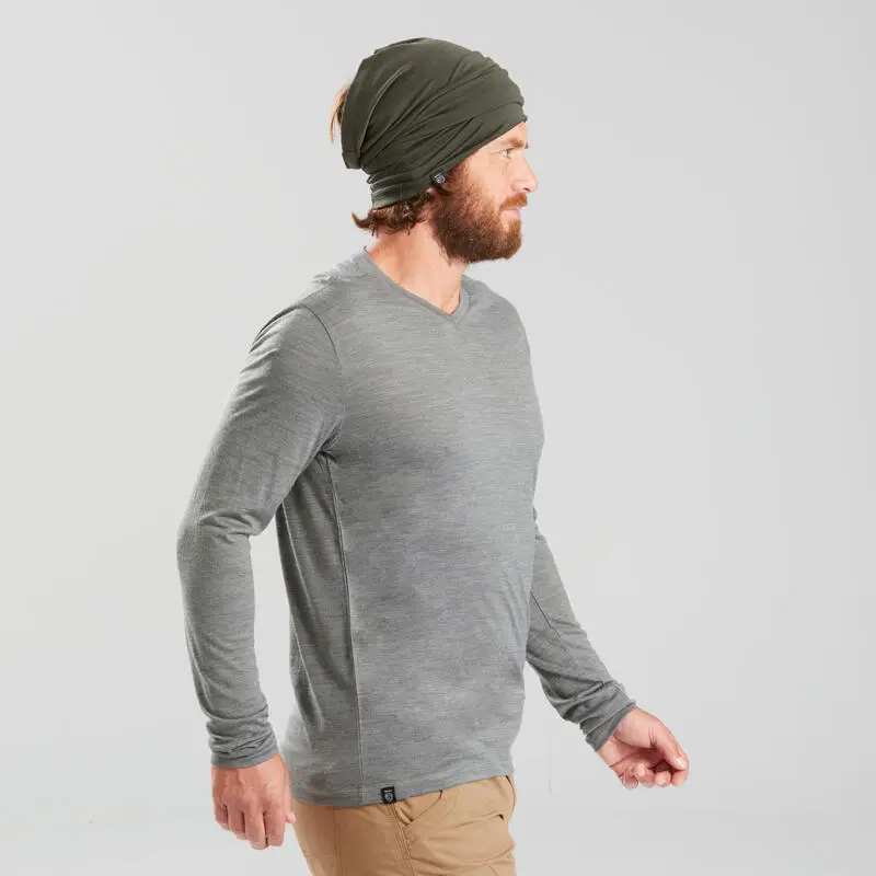 Camiseta Montaña Y Trekking Lana Merina Hombre Forclaz Travel 500 Gris - Imagen 3