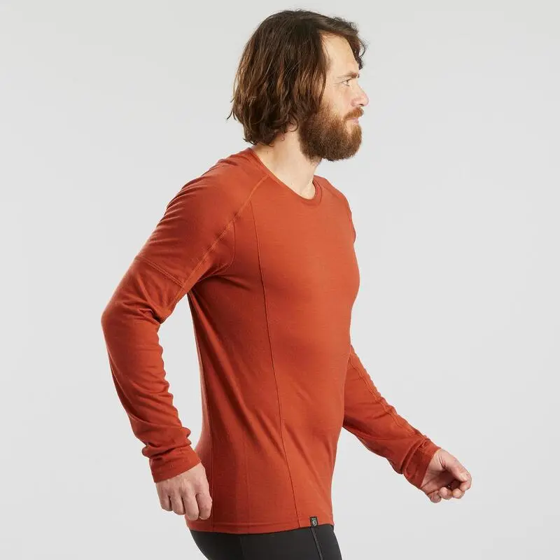 Camiseta Montaña Y Trekking Lana Merina Hombre Forclaz Trek 500 Naranja - Imagen 3