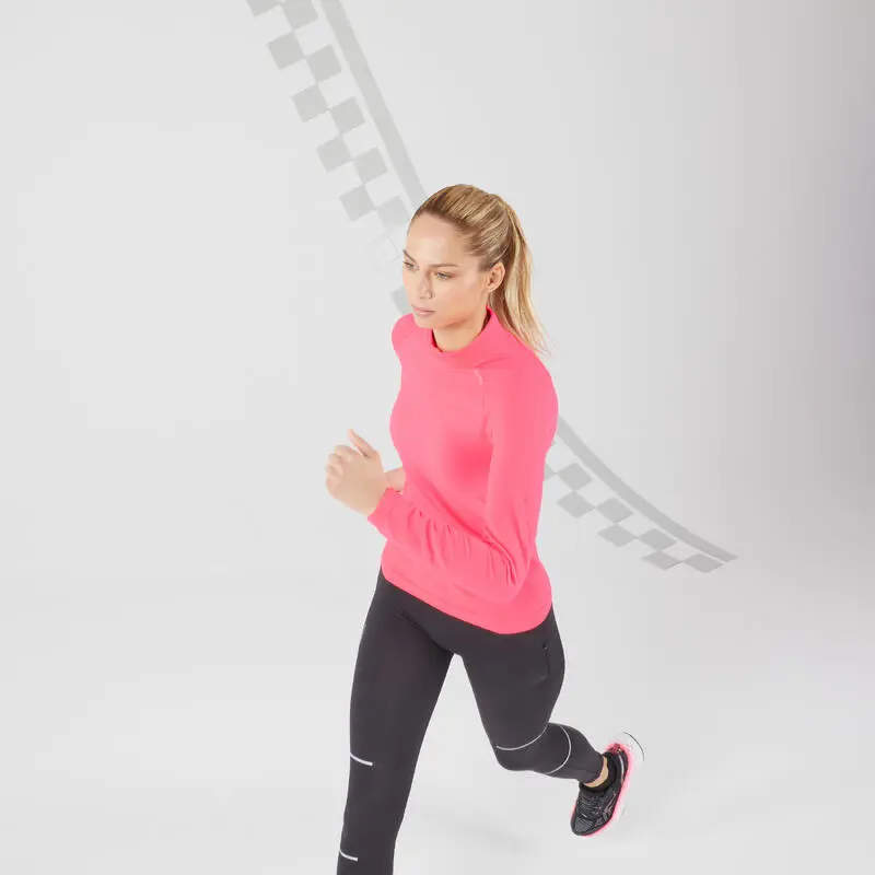 Camiseta Running Manga Larga Sin Costuras Mujer Kiprun Skincare Rosa - Imagen 2