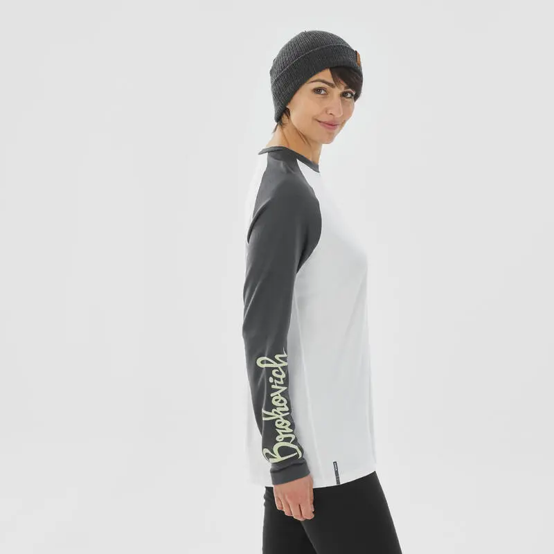 WEDZE Camiseta Térmica De Esquí Lana Merina Mujer - BL 590 Brokovitch - Gris Blanco - Imagen 4