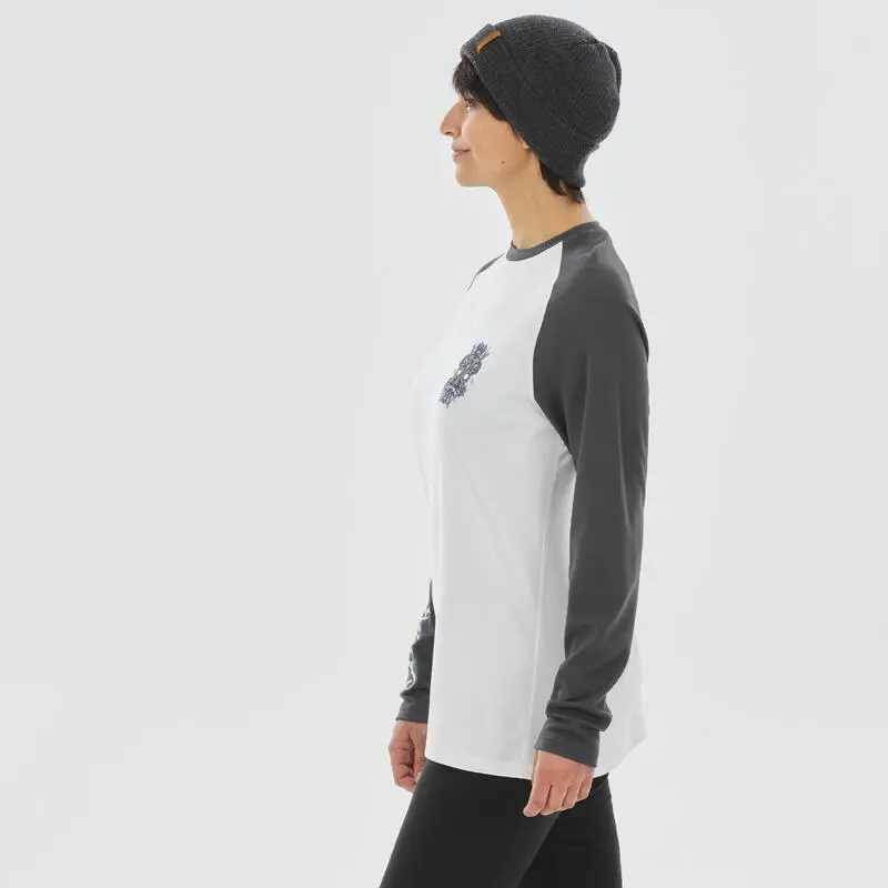 WEDZE Camiseta Térmica De Esquí Lana Merina Mujer - BL 590 Brokovitch - Gris Blanco - Imagen 5